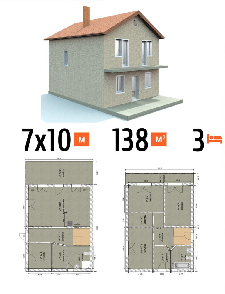 Проект дома 138 кв.м 3 спальни 7 на 10 двухэтажный - стоимость под ключ фото и планы
